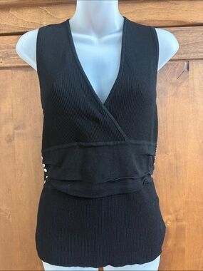 Vintage Cache Black Sleeveless V-Neck Ribbed top Large Guc